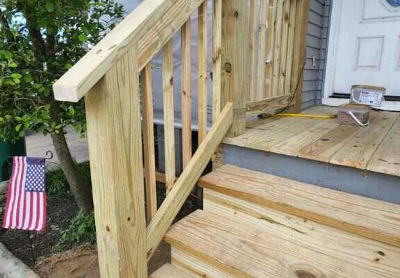 Porch stairs and handrail
